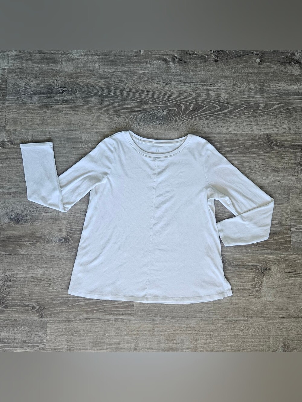 J Jill 100% Pima Cotton Long Sleeve White Tee Side Slits Capsule Wardrobe MP